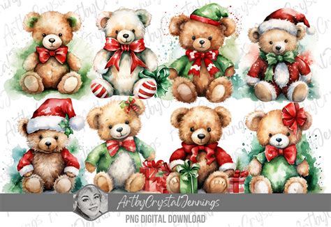 Watercolor Christmas Teddy Bear Clipart Graphic By Artbycrystaljennings · Creative Fabrica