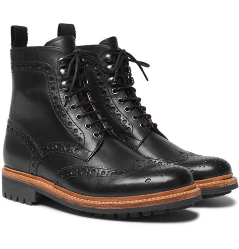 Grenson Fred Leather Brogue Boots in Black for Men - Lyst