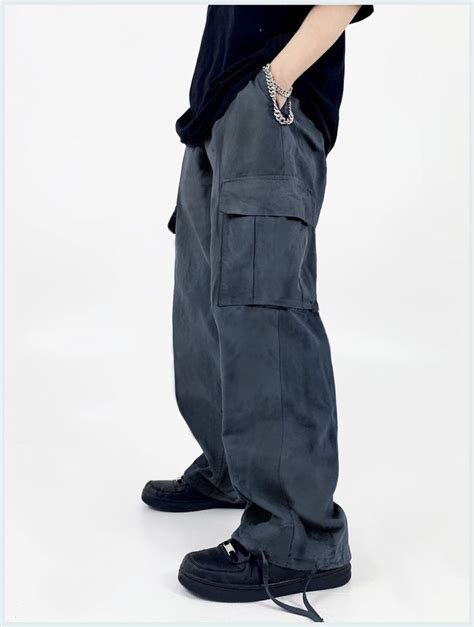 Men Flap Pocket Side Drawstring Waist Cargo Trousers Grey Cargo Pants