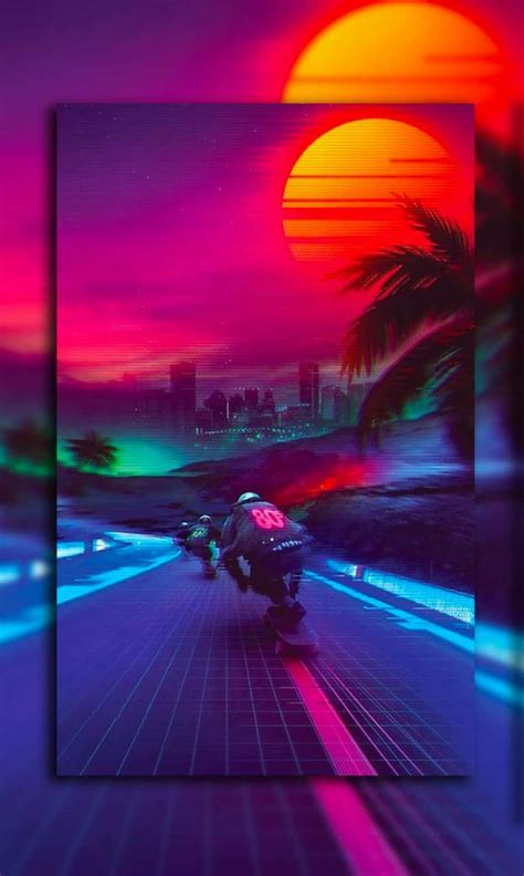 Download 80s Vaporwave Retro Skateboarders Wallpaper