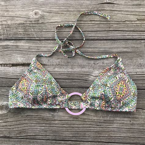 Victoria S Secret Swim Victorias Secret Triangle Bikini Top Circle Ring Center Paisley Print