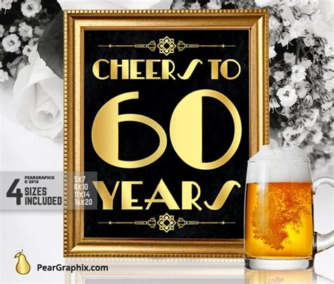 Cheers To 60 Years Printable Sign 60th Birthday Party Decor