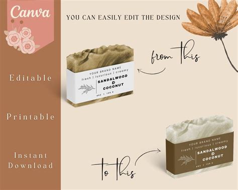 Editable Soap Label Template Wrap Around Soap Label Soap Label Template Canva Printable Diy