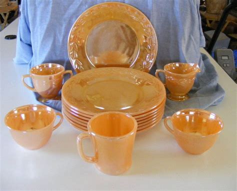 Fire King Peach Lustre Dinnerware Mixed Lot Fire King Dishes Peach