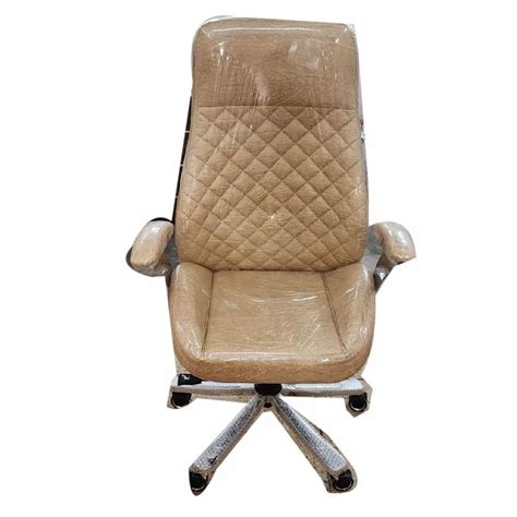 High Back Beige Leather Boss Office Revolving Chair Fixed Arm At Rs