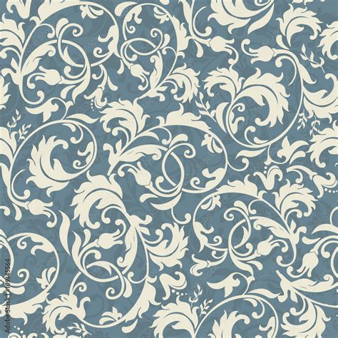 seamless victorian pattern in blue, grey and beige Stock Vector | Adobe ...