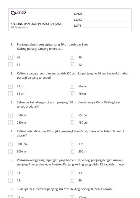 50+ lembar kerja luas persegi panjang dan jajargenjang untuk Kelas 10 di Quizizz | Gratis ...