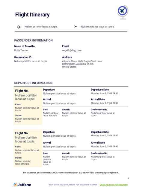 Flight Itinerary Template - Jotform PDF Editor | PDF | Airliner ...