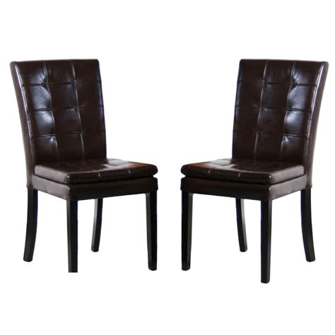 Noble House Crayton Chocolate Brown Leather Tufted Dining Chair Set Of