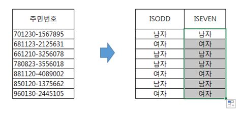 엑셀 If함수 Isodd Iseven함수로 주민번호 성별 구하기 네이버 블로그