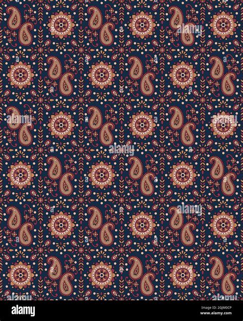 Seamless mosaic paisley pattern in dark blue and brown tones Stock ...