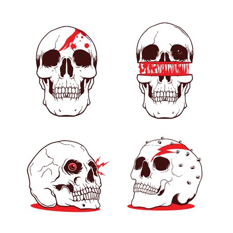 Hand Drawn Realistic Skull Tattoo With Red Accent 19863470 Vector Art