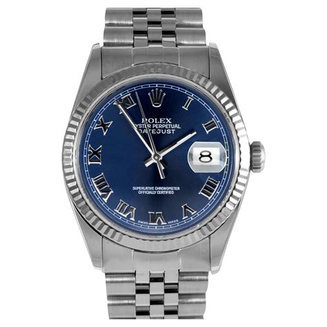 Rolex Datejust 16014 Blue Roman Numeral Fluted Jubilee For Sale At