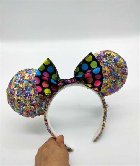 Disney Parks Colorful Dots Bow Sequins Mickey Minnie Mouse Sequin Ears