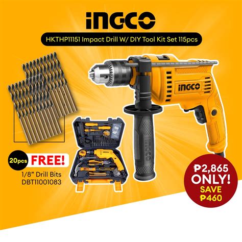 Ingco Hkthp Pcs Tool Set With W Impact Drill Free Pcs