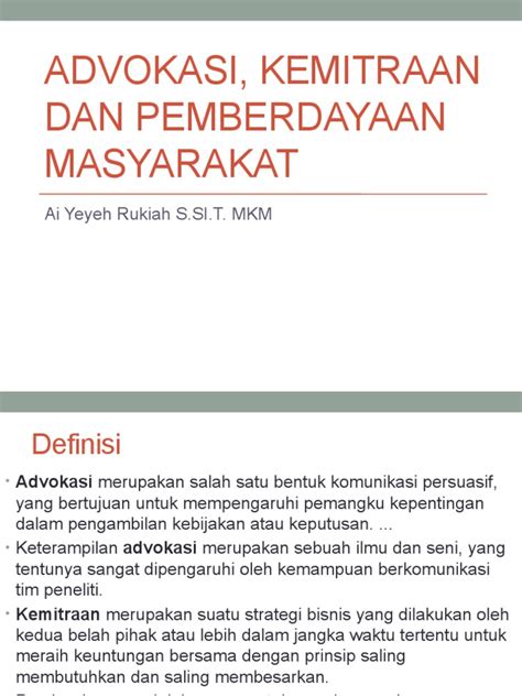 Advokasi Kemitraan Dan Pemberdayaan Masyarakat Pdf