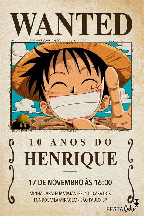 Convite De Anime One Piece Modelos Incr Veis Festalab