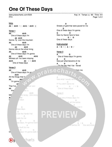 One Of These Days Chords PDF (FFH) - PraiseCharts