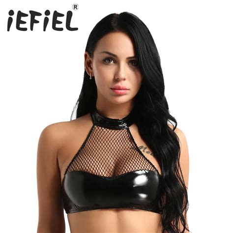 Sexy Girls Womens Black Neck Halter Backless Lingerie Fishnet Faux