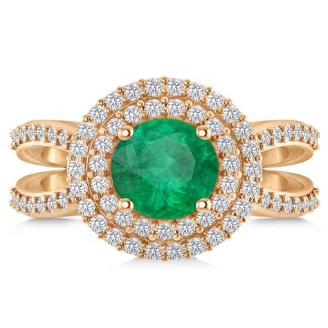 Double Halo Emerald Engagement Ring 14k Rose Gold 2 27ct Ad2187