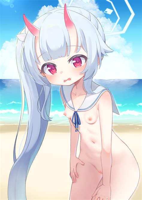 Kokone Coconeeeco Blue Archive Waraku Chise Halo Horns Loli Naked