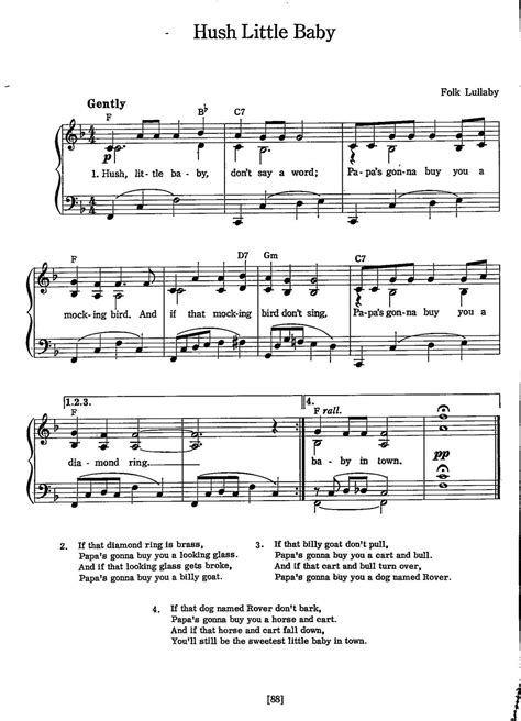 Hush Little Baby Sheet Music Digital Folk Lullaby Key of F - Etsy