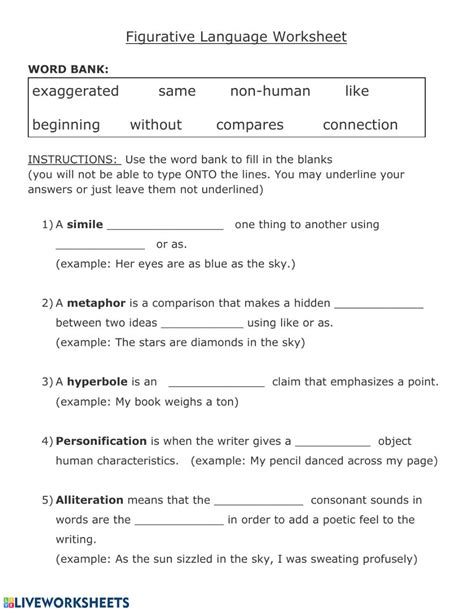 Figurative Language Worksheet 4 Answers Language Worksheets