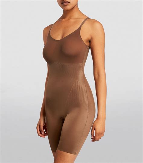 Womens Spanx Brown Thinstincts Mid Thigh Bodysuit Medium Control