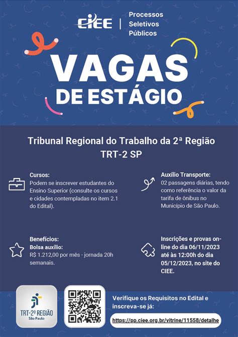 Processo Seletivo Ciee Para Tribunal Regional Do Trabalho Da Regi O