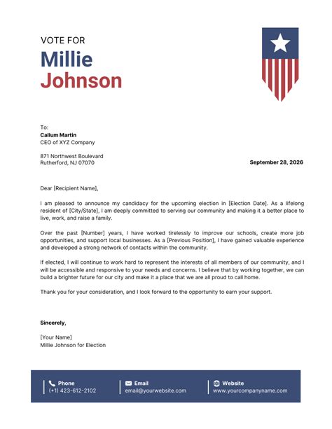 White Blue And Red Minimalist Election Campaign Letterhead