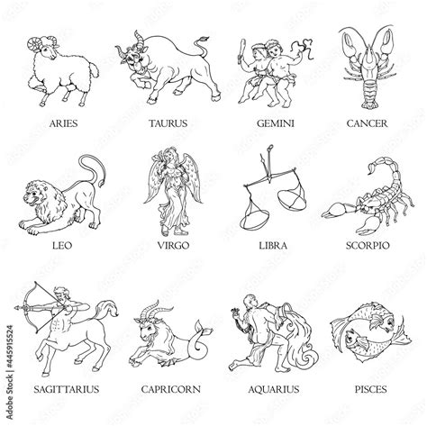 Zodiac Symbols Set Sketch Style Zodiac Signs Hand Drawn Astrological