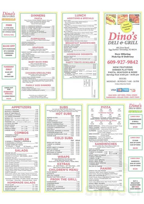 Dinos Deli And Subs Menu In Egg Harbor Township New Jersey Usa