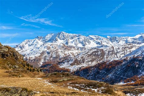 Vista panorámica del otoño dorado en el Alto Engadin con Piz Corvatsch