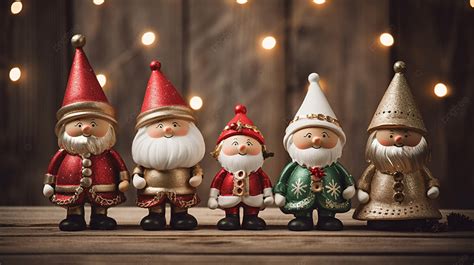 Duendes Navideños Y Ropa De Papá Noel Sobre Fondo De Madera Copia