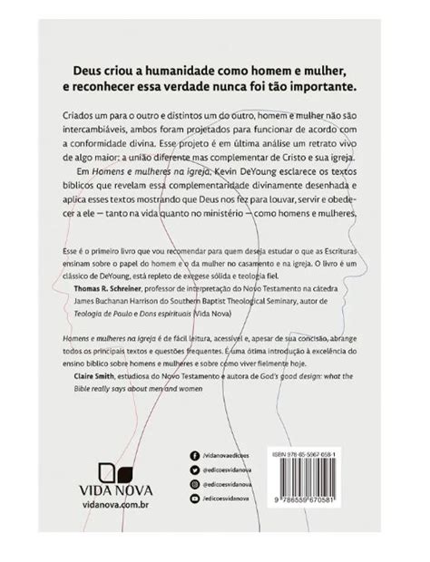 Livro Homens e mulheres na igreja Vida Nova Livros Livraria Evangélica