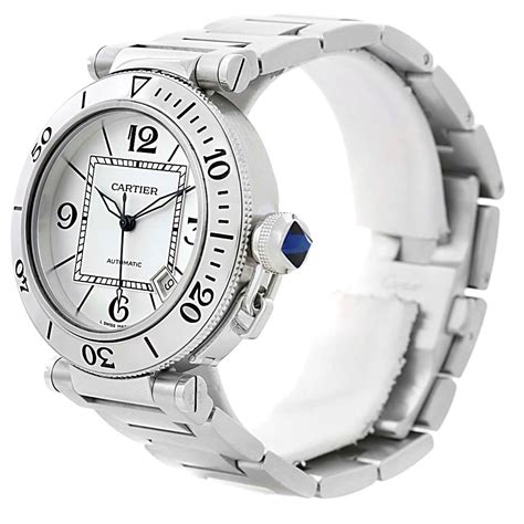 Cartier Pasha Seatimer Steel Silver Dial Mens Watch W31080m7 Box Papers