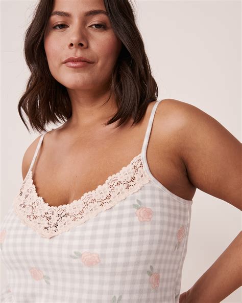 Recycled Fibers Lace Trim Cami Vichy And Roses La Vie En Rose