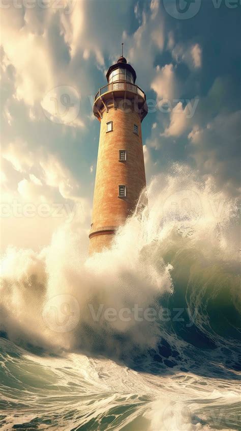 Lighthouse Storm Waves Splash Peaceful Landscape Freedom Scene