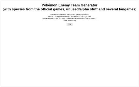 Pokémon Enemy Team Generator (with species from the official games, unused/alpha stuff and ...