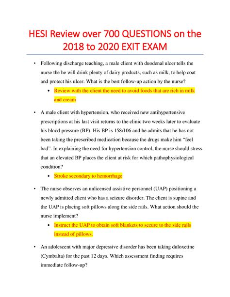 2021 Hesi Rn Exit Exam V1 Latest Questions And Answers With