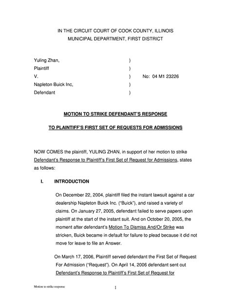 Fillable Online MOTION TO STRIKE DEFENDANTS RESPONSE TO PLAINTIFFS Fax