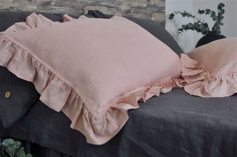 Linen Ruffle Pillowcase Ruffled Pillow Linen Pillow Sham Queen