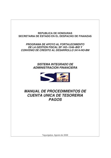 Pdf Republica De Honduras Secretaria De Transferencia Bancaria