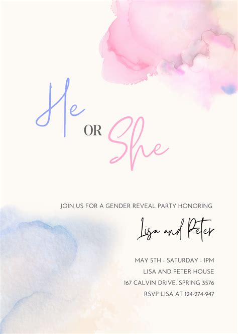 Gender Reveal Invitation He And She Invitation Gender Neutral