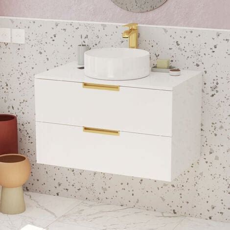 Mueble De Ba O Cm Blanco Y Oro Dorado Cajones Lavabo Redondo Blanco