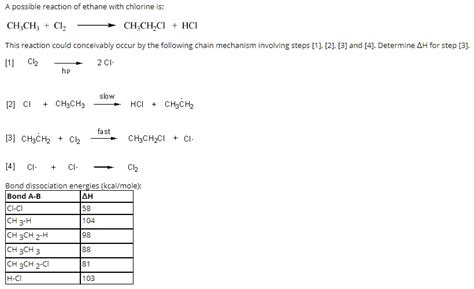 SOLVED Possible Reaction Of Ethane With Chlorine Is CH3CH3 Cl2