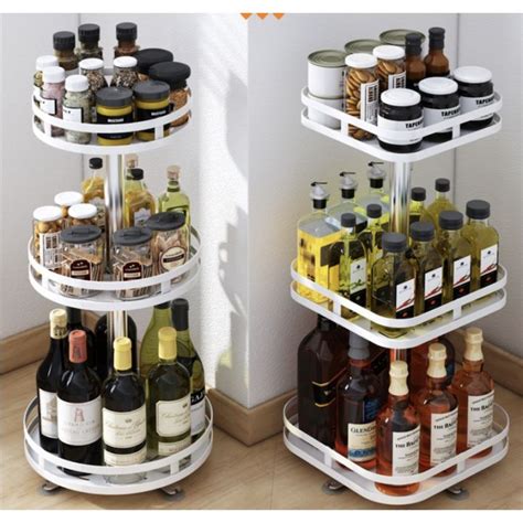 Tier Rotating Spice Rack Rotatable Kitchen Seasoning