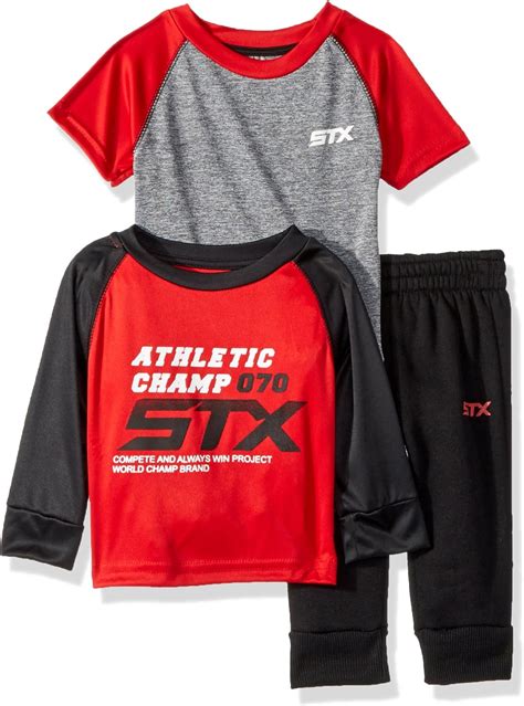 Stx Fashion Baby Boys Athletic 3 Piece Jog Set Red 12m