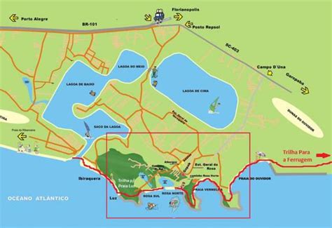 Trilha Do Rosa E Ibiraquera - Mapa da região da Praia do Rosa mostrando as trilhas para Ibiraquera ...