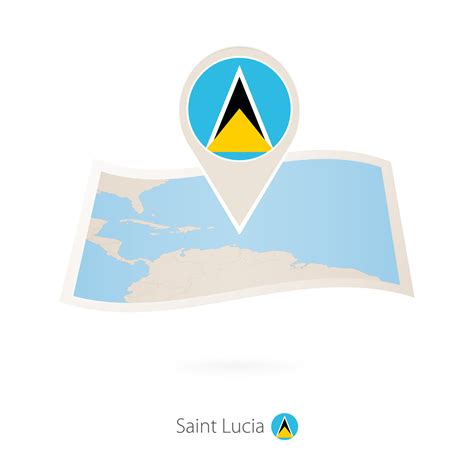 Doblada Papel Mapa De Santo Lucia Con Bandera Alfiler De Santo Lucia